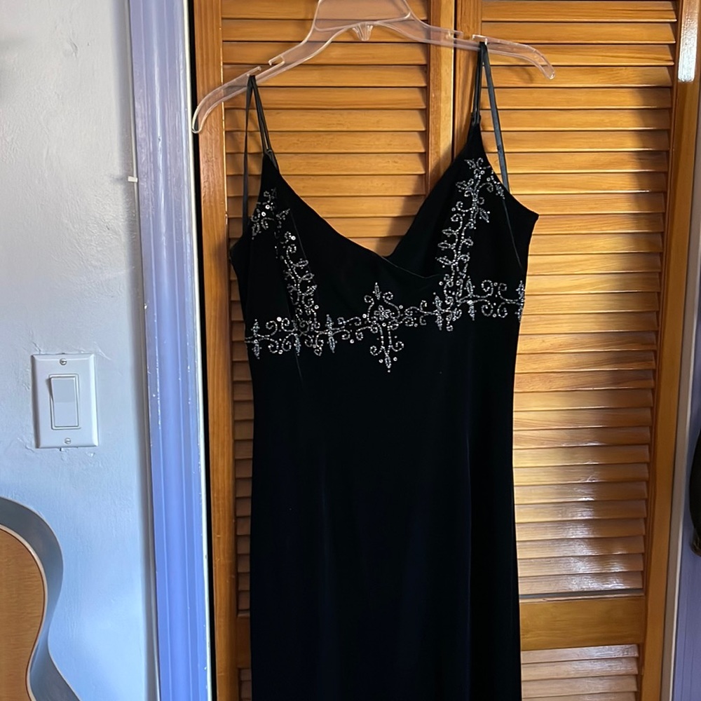 Black Velvet Beaded Evening Gown
